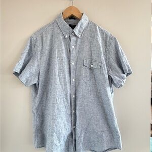 J.Crew Mens Large Linen Blend Coastal Preppy Short Sleeve Button Up Resort Shirt